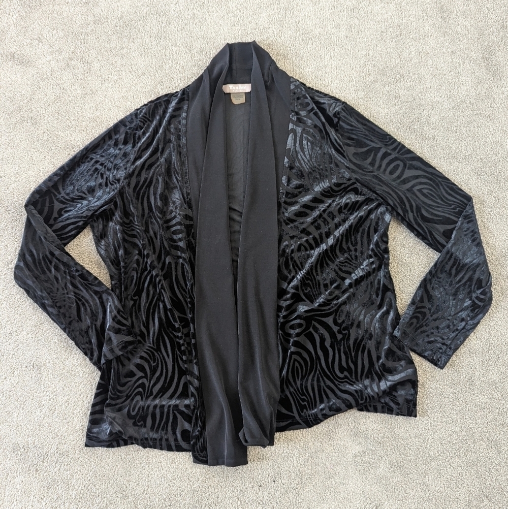 Tanjay Women's Velvet Mesh Cardigan Blouse Size Medium